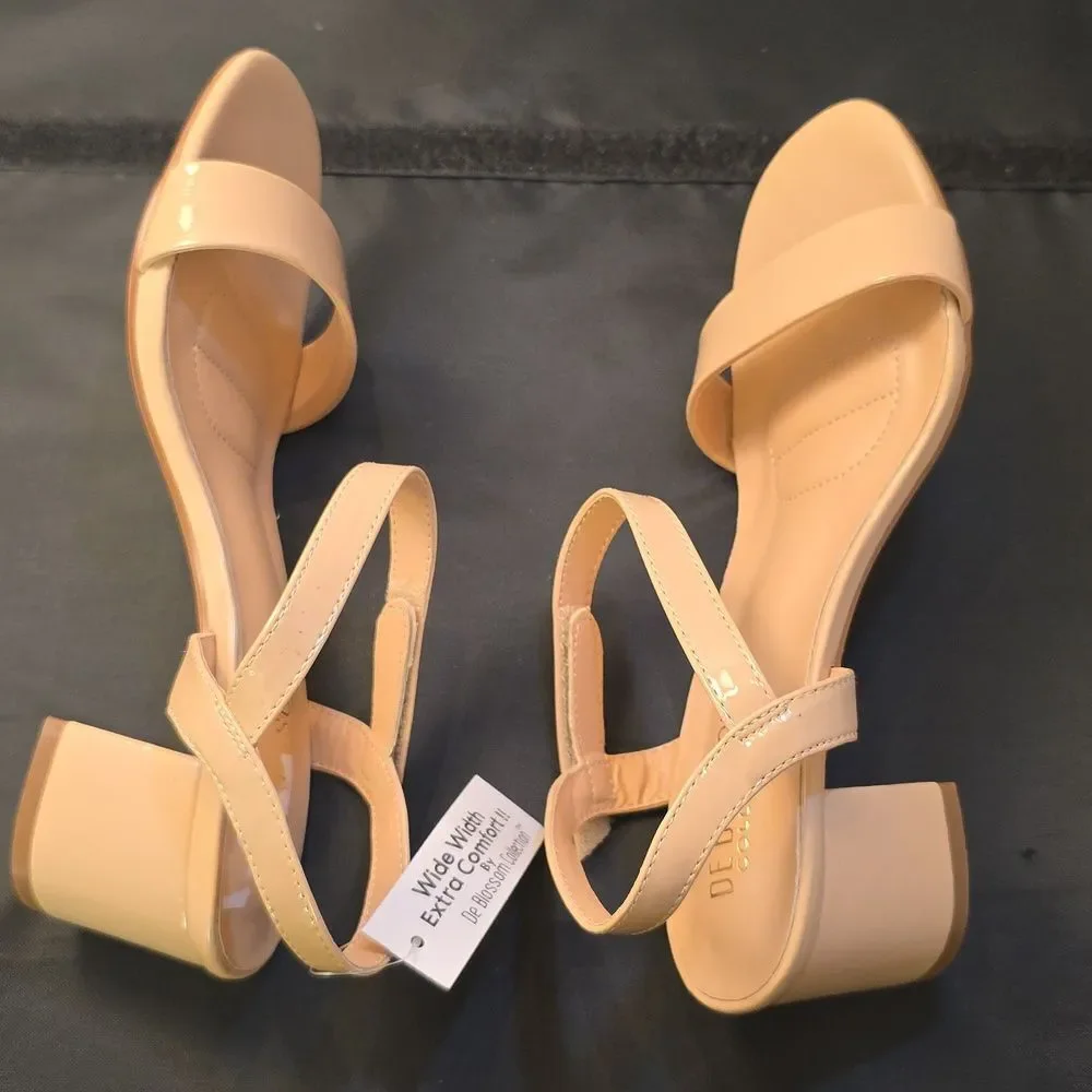 Cream Block Heel Shoes with Ankle Strap